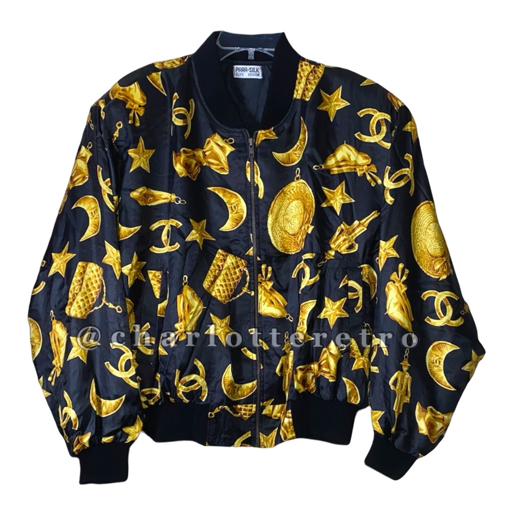 90s vtg PARA SILK Iconic CHARMS Graphic Bomber Jacket - Picture 10 of 10
